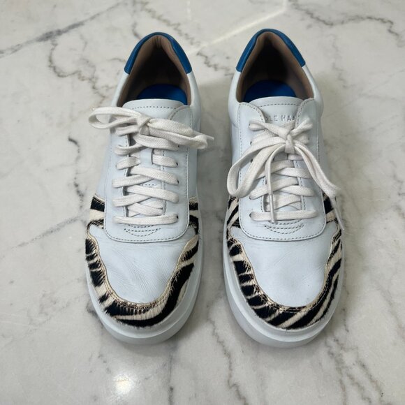 $190 Cole Haan GrandSeries Leather Sneakers White Zebra Haircalf Women’s 10B - Picture 2 of 9